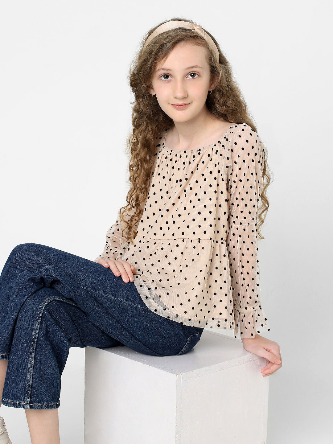 Beige Polka Dot Peplum Top