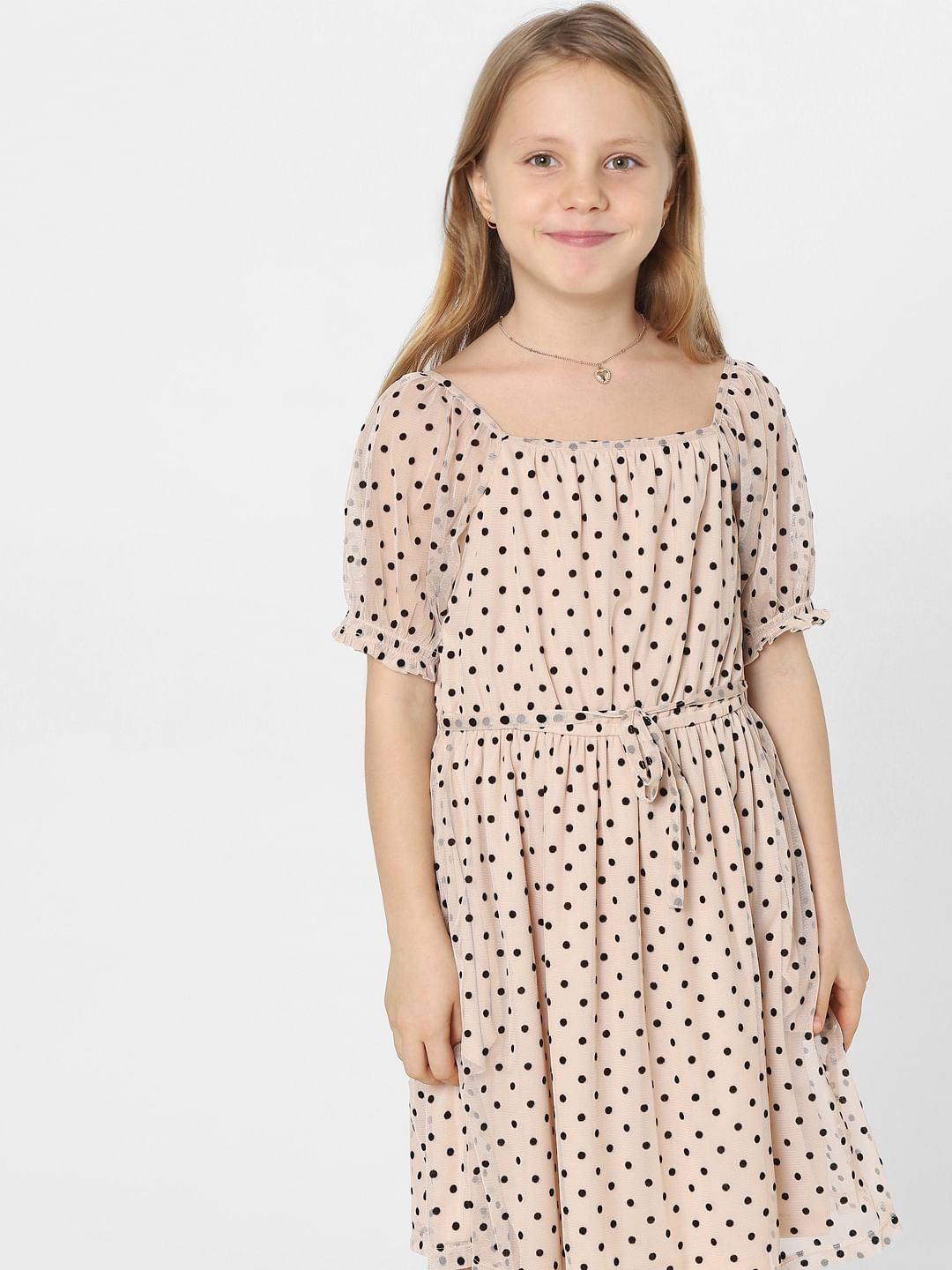 Beige Polka Dot Print Dress