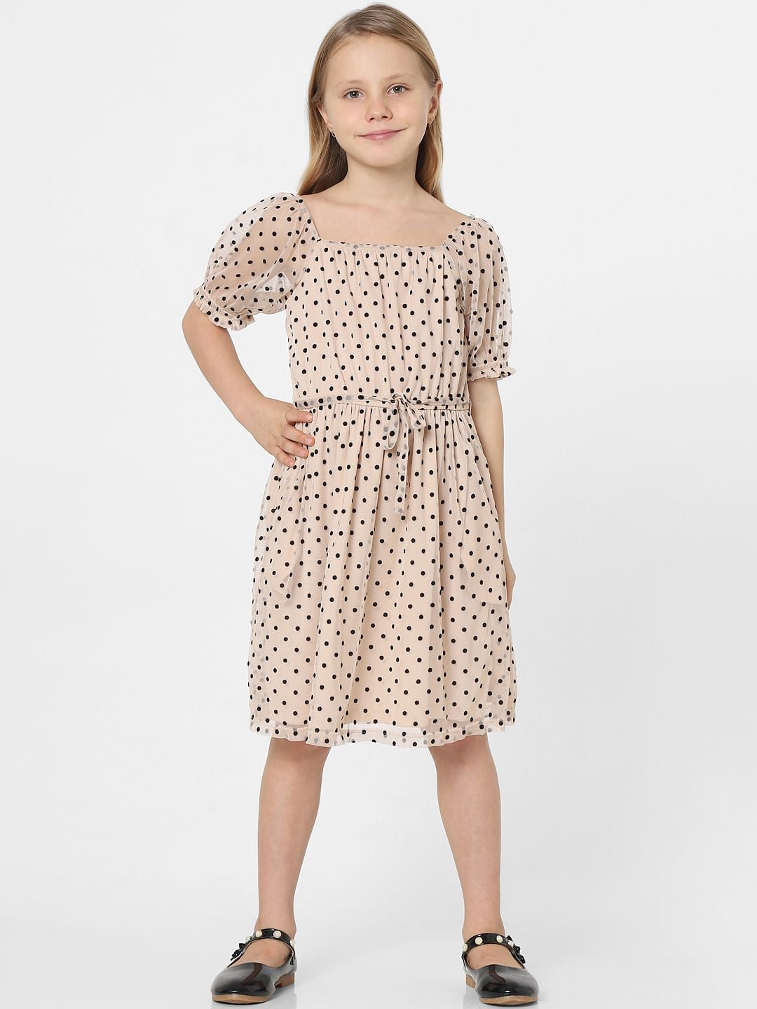 Beige Polka Dot Print Dress