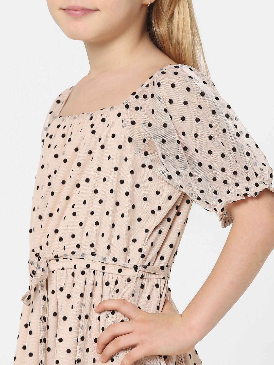Beige Polka Dot Print Dress