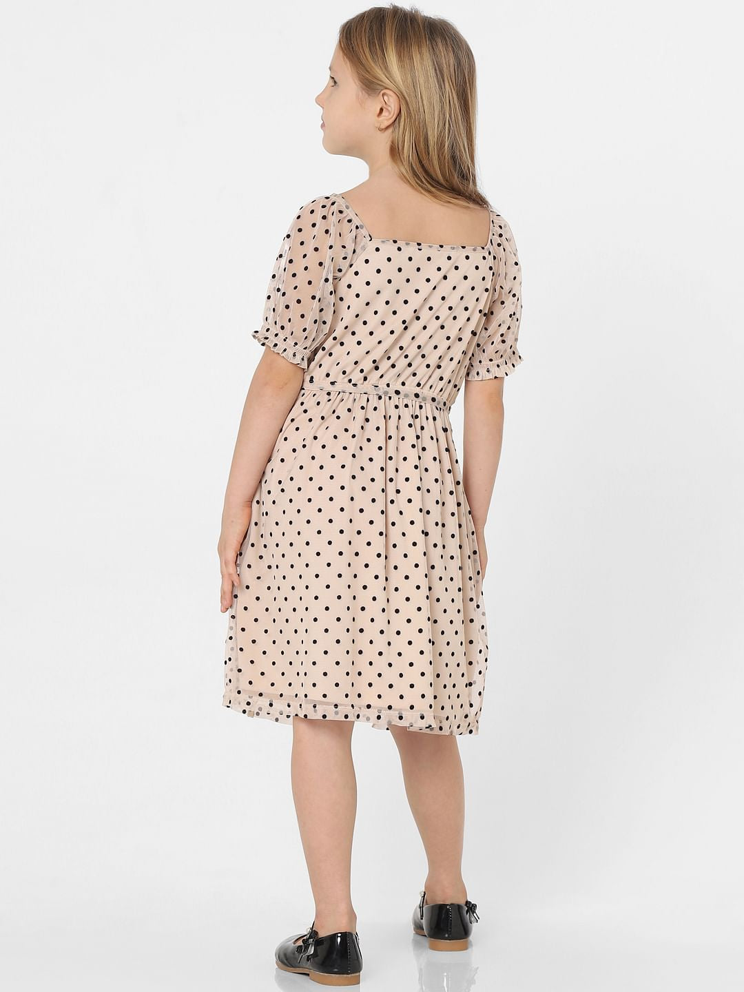 Beige Polka Dot Print Dress