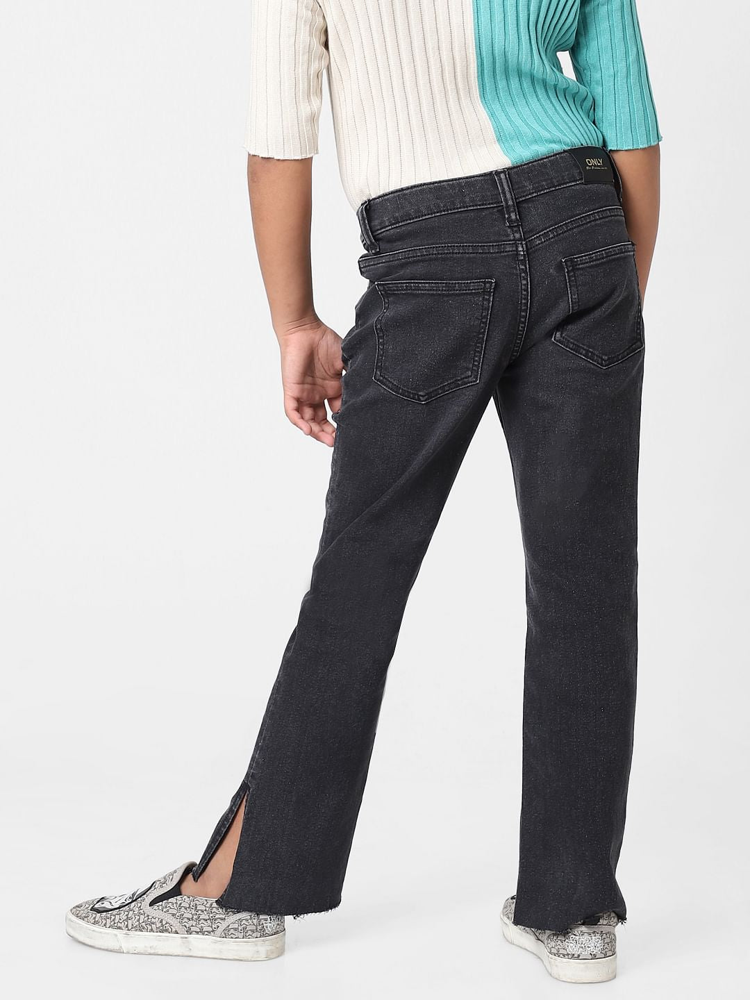 Girls Black Mid Rise Flared Jeans