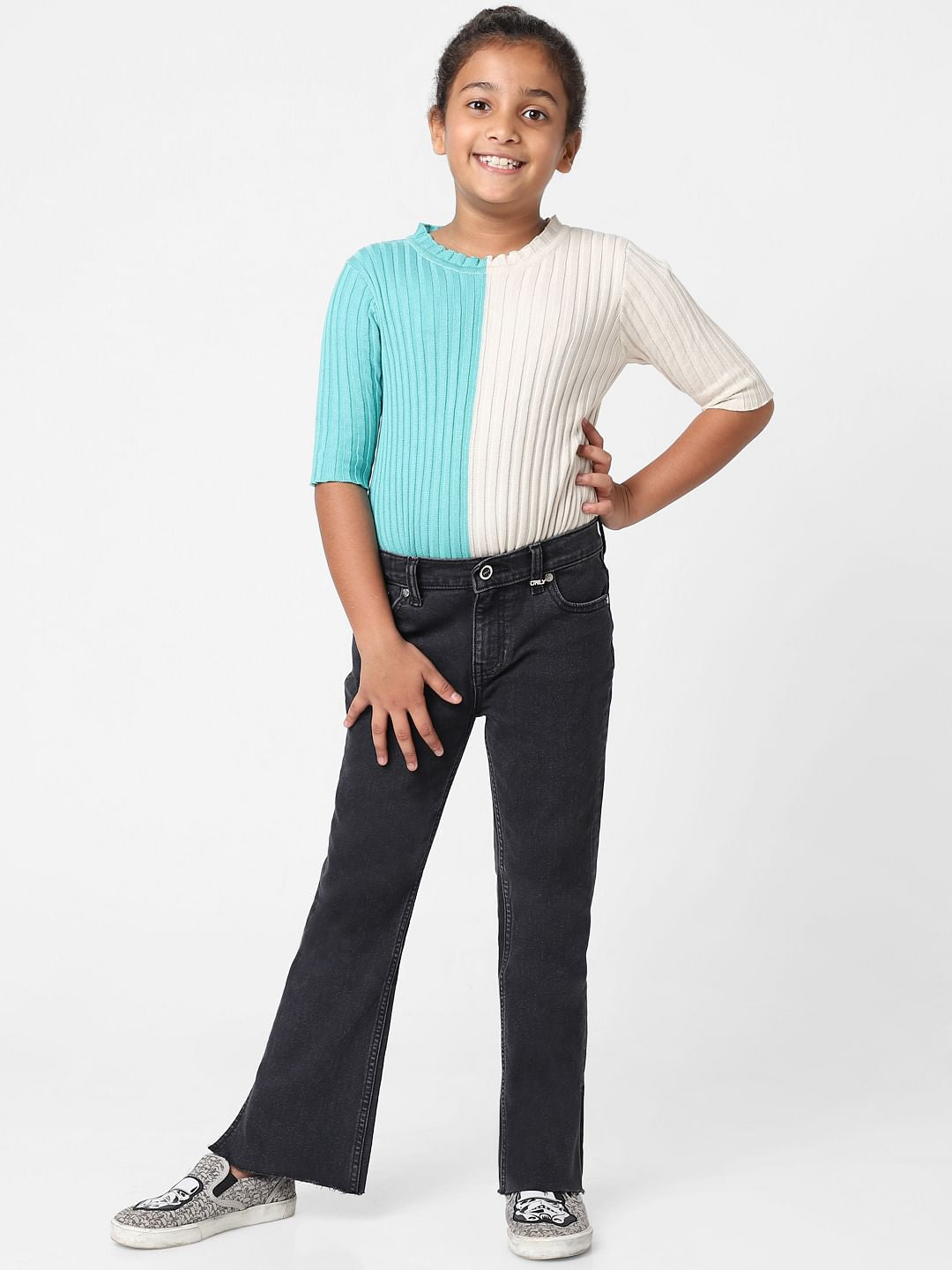 Girls Black Mid Rise Flared Jeans