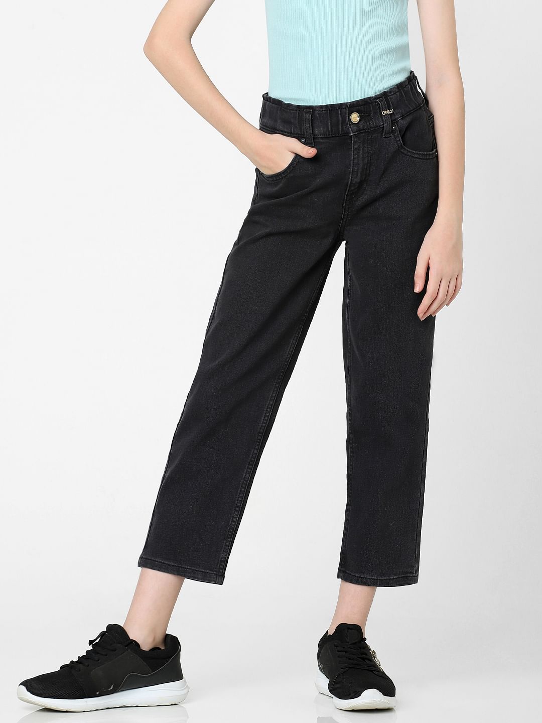 Black High Rise Paperbag Waist Jeans