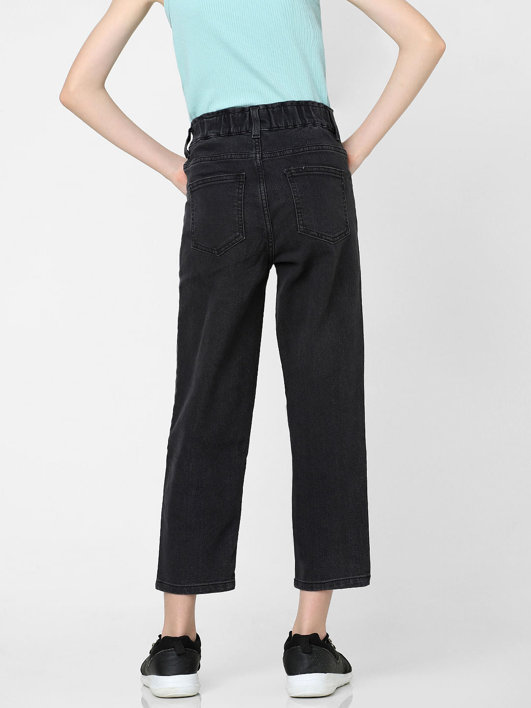 Black High Rise Paperbag Waist Jeans
