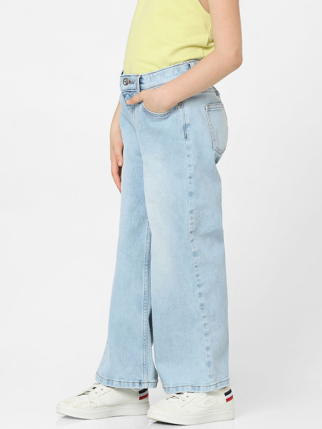 Girls Blue High Rise Wide Leg Jeans