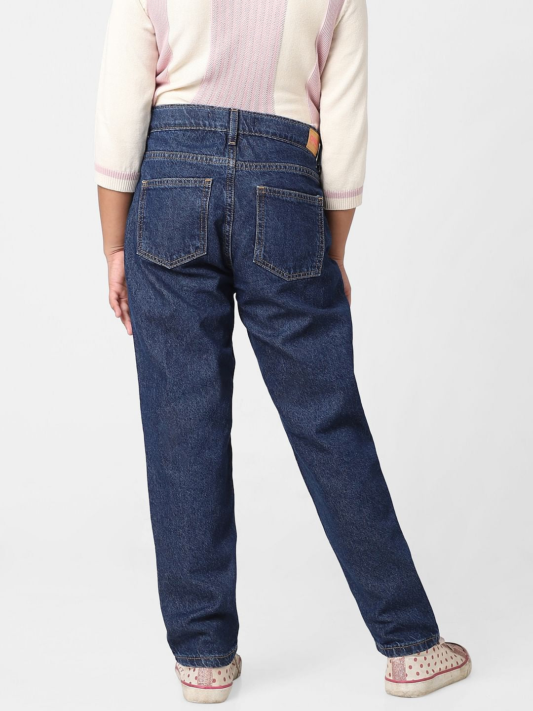 Girls Blue Mid Rise Mom Fit Jeans