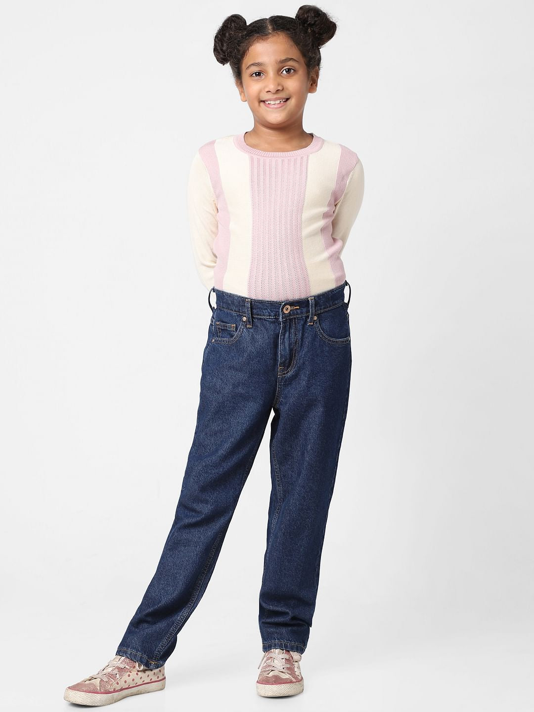 Girls Blue Mid Rise Mom Fit Jeans