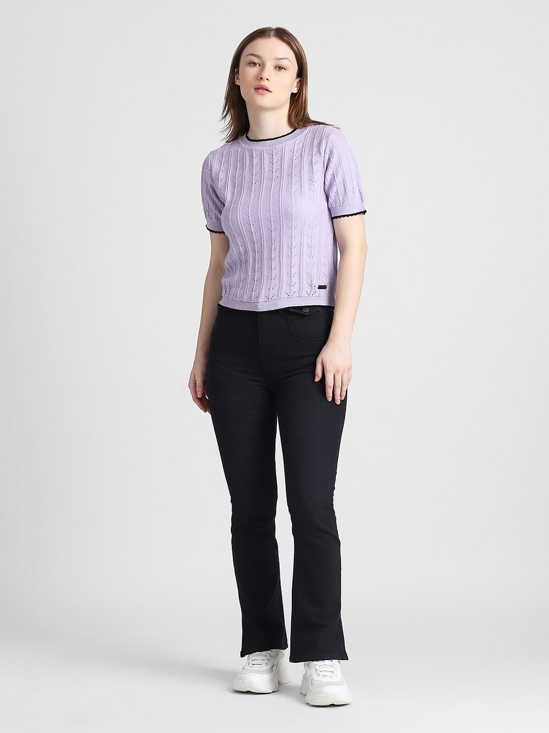 Lavender Pointelle Knit T-Shirt