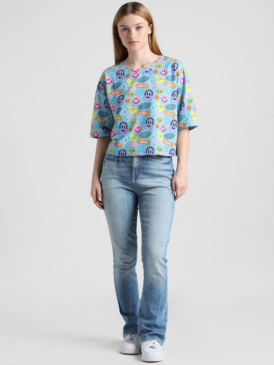 Blue Abstract Print Boxy T-Shirt
