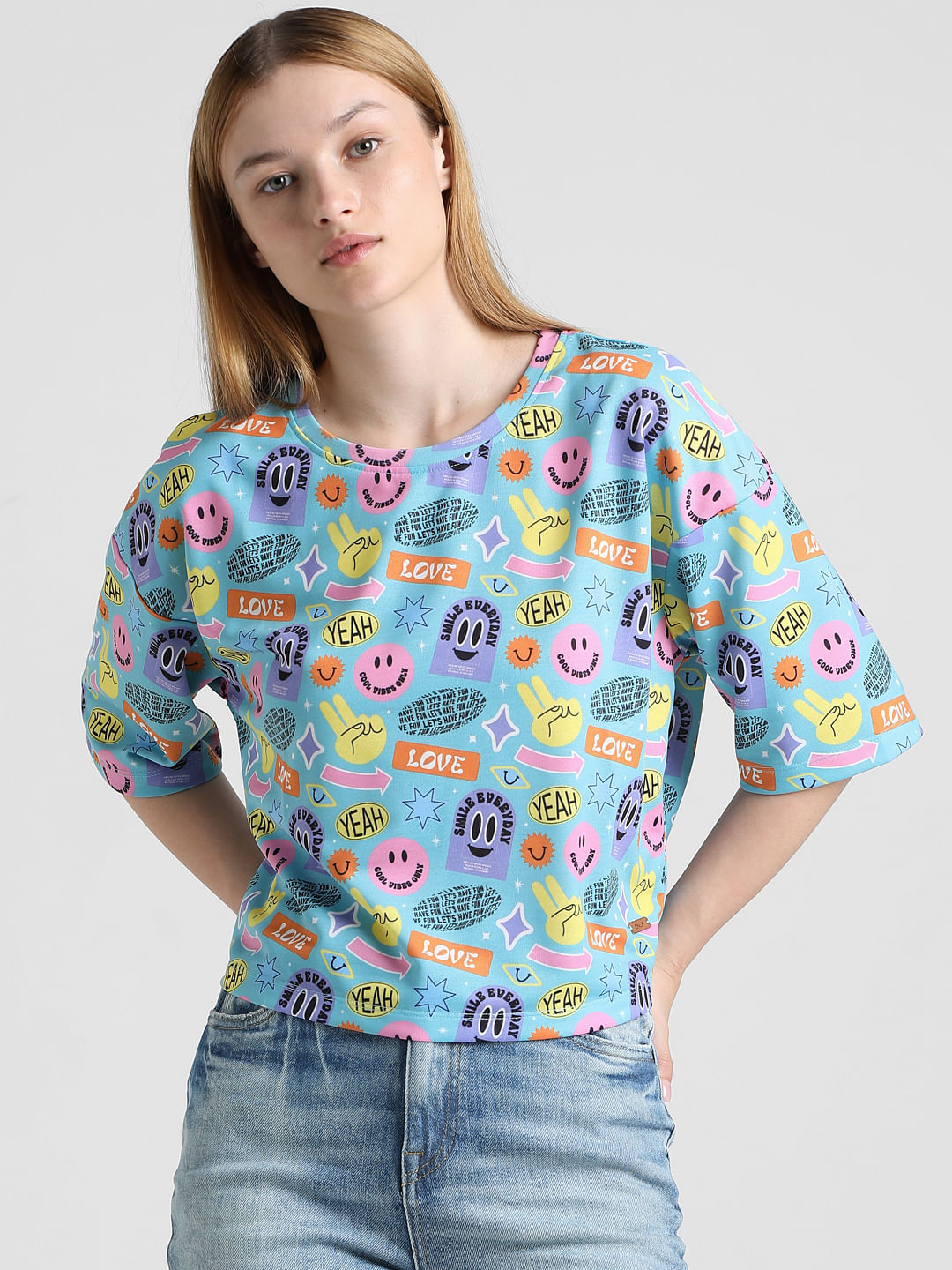 Blue Abstract Print Boxy T-Shirt