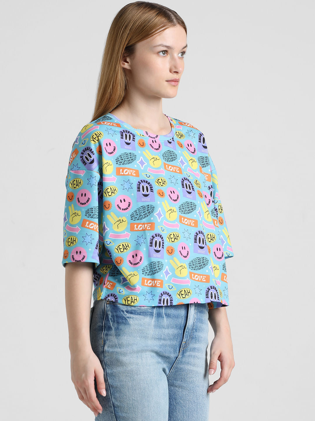 Blue Abstract Print Boxy T-Shirt