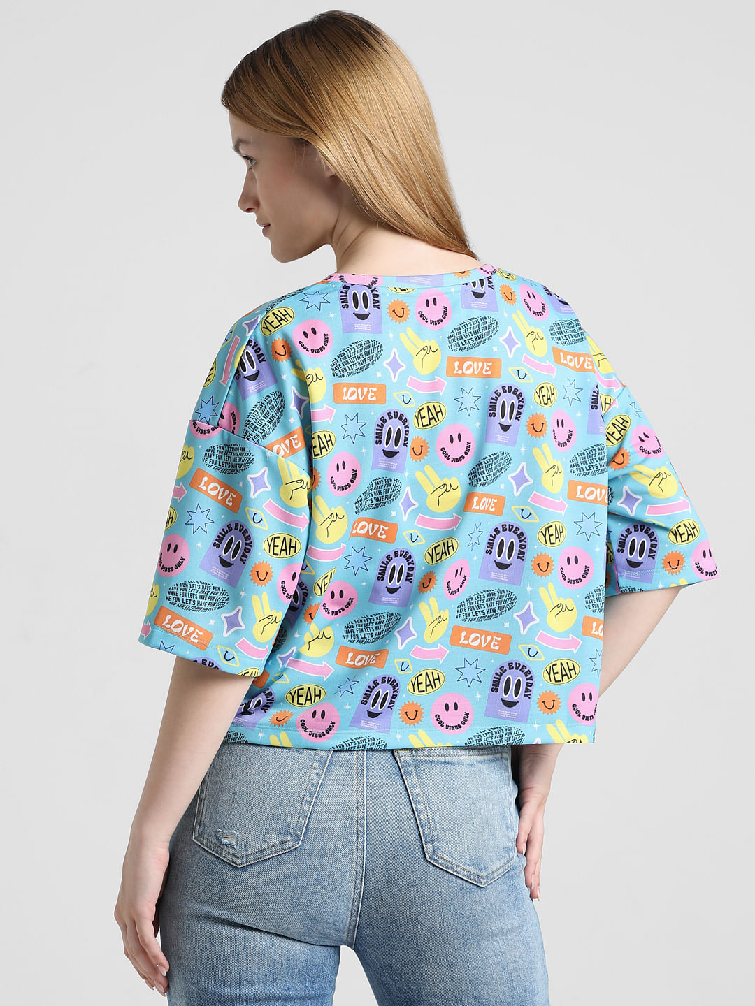 Blue Abstract Print Boxy T-Shirt