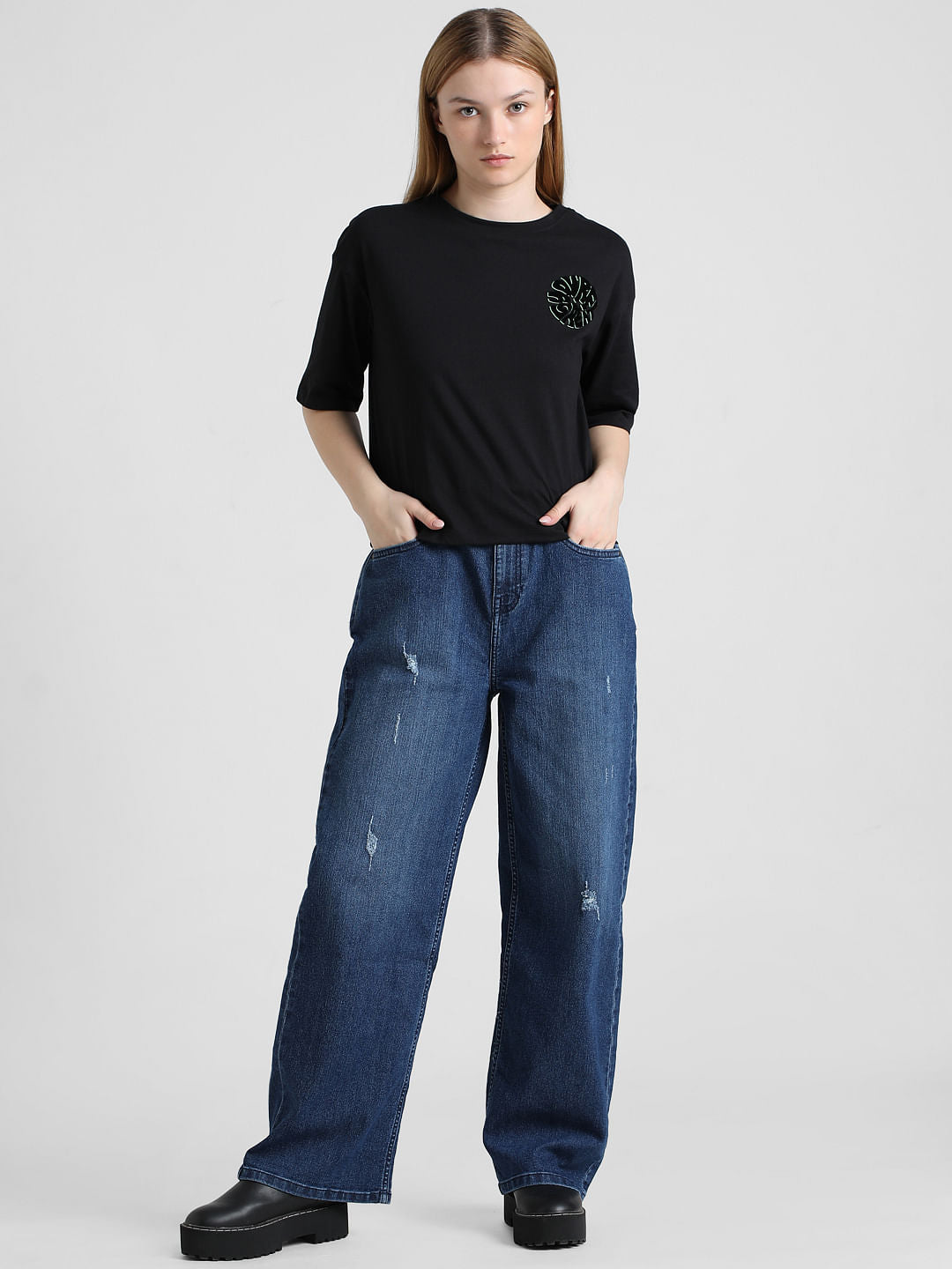 Black Printed Boxy Fit T-Shirt