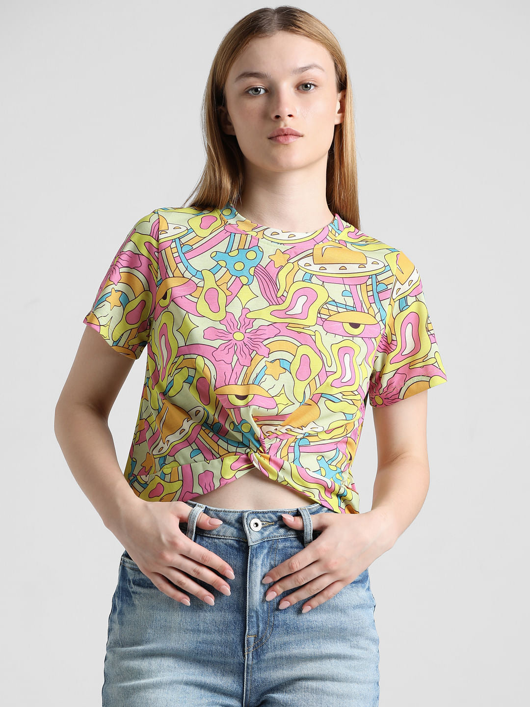 Yellow Abstract Print Top