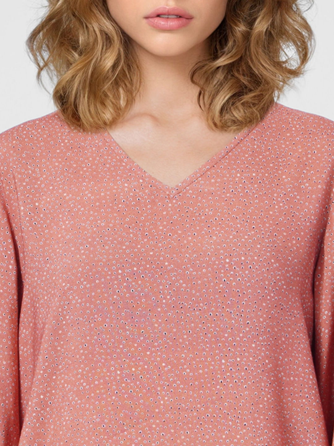 Brown All Over Print V-Neck Top