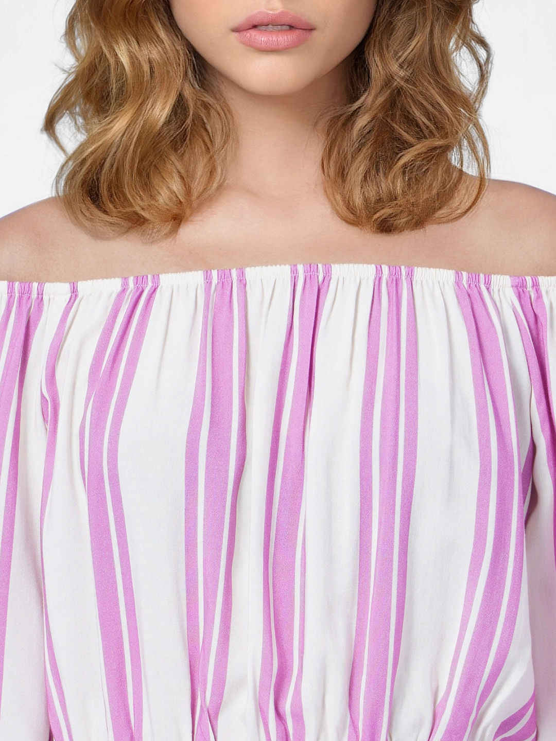 Beige Striped Off-Shoulder Top