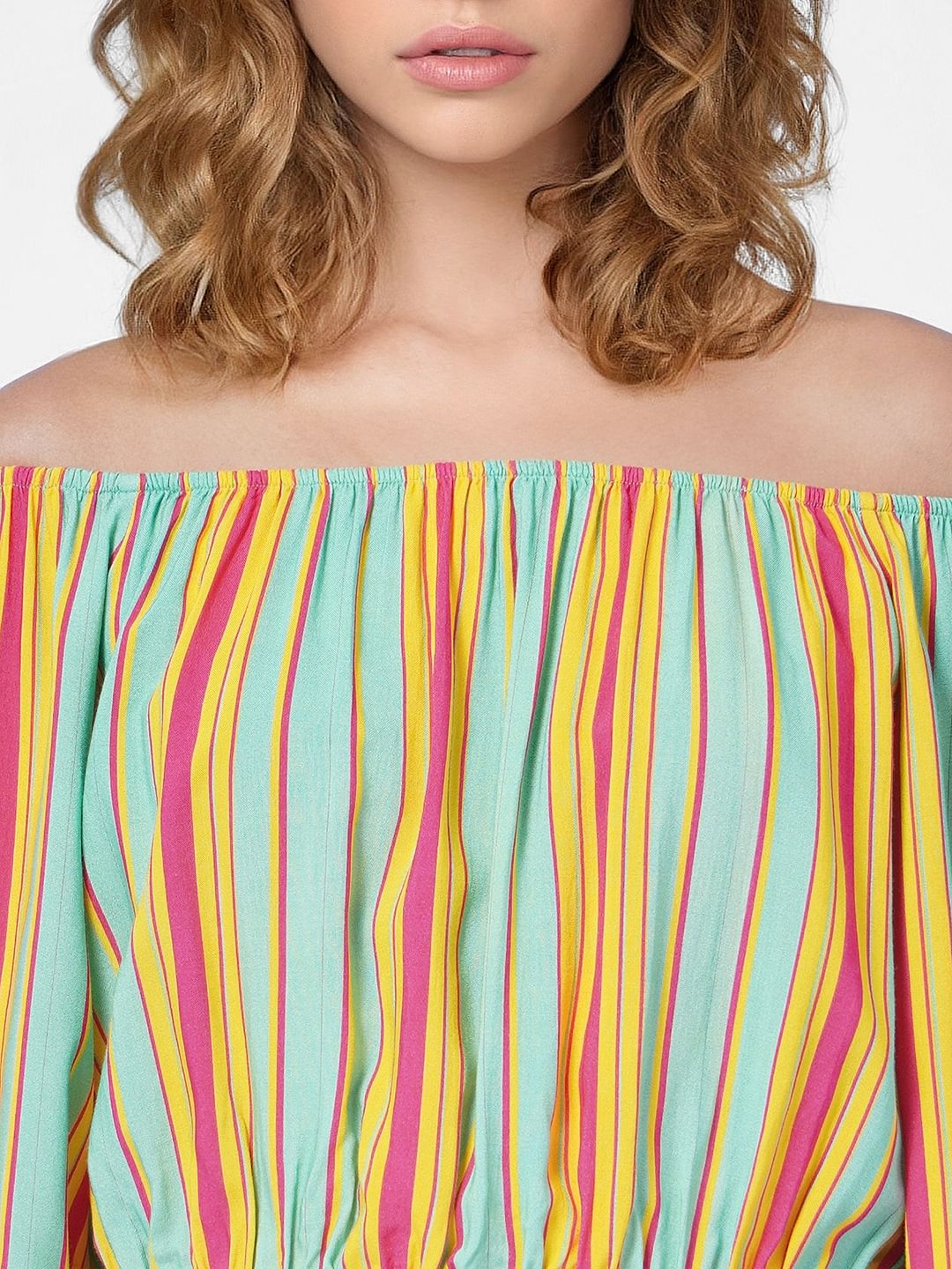 Green Striped Off-Shoulder Top