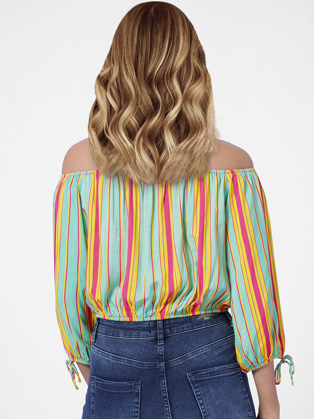 Green Striped Off-Shoulder Top