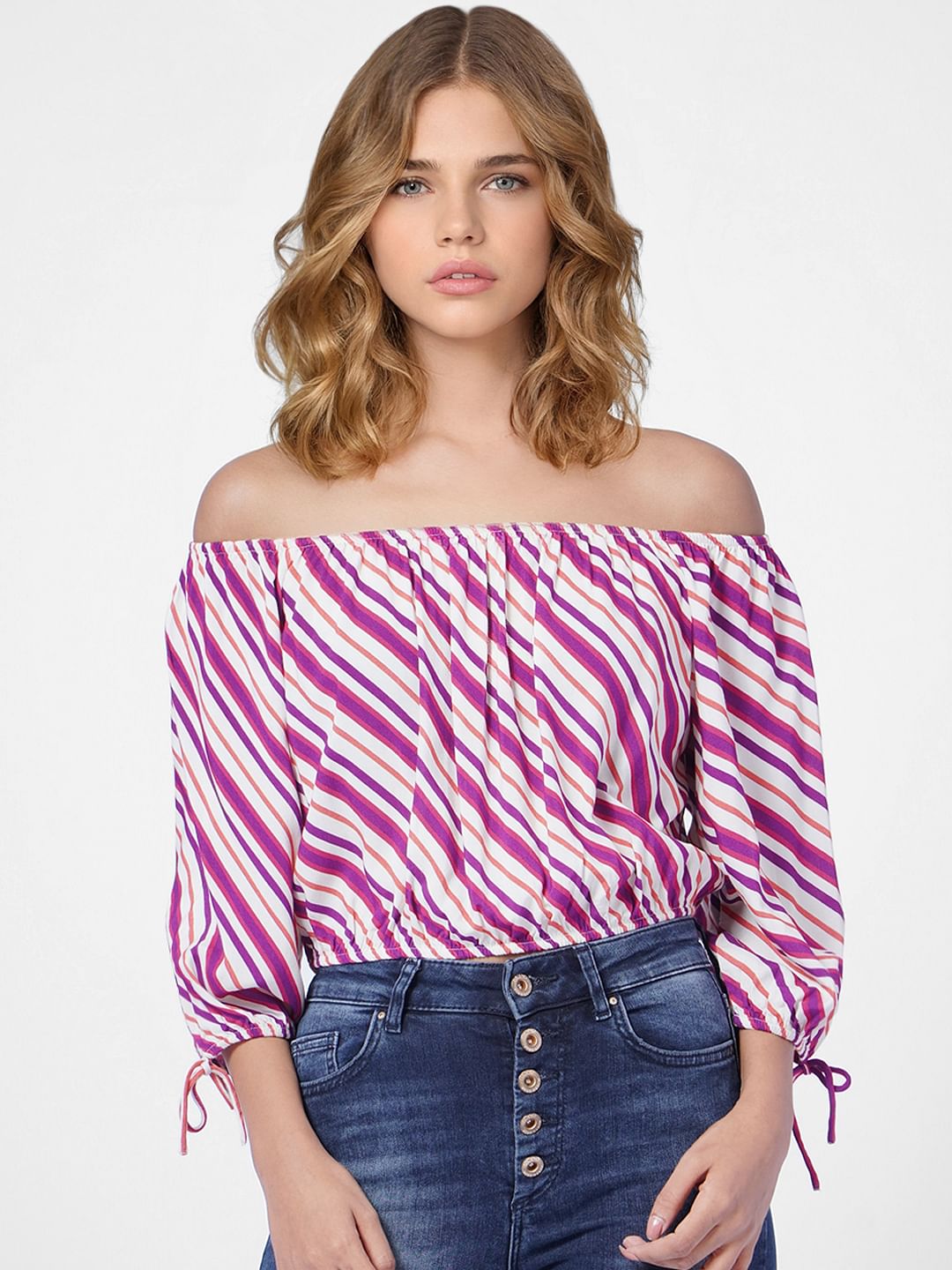 Pink Striped Off-Shoulder Top