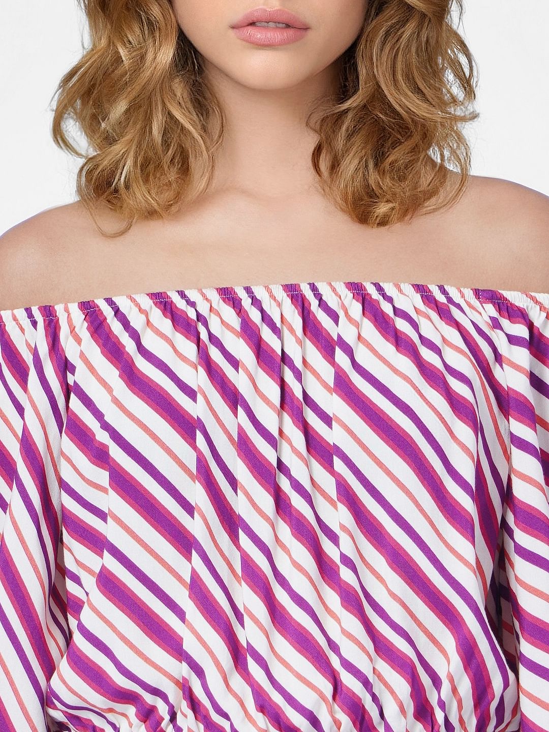 Pink Striped Off-Shoulder Top