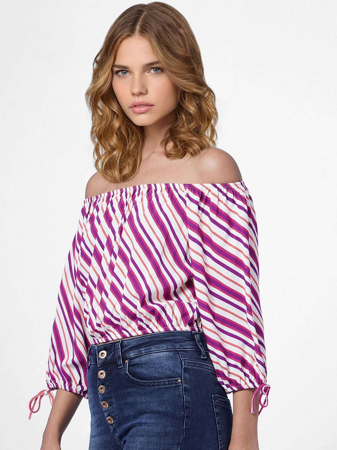 Pink Striped Off-Shoulder Top