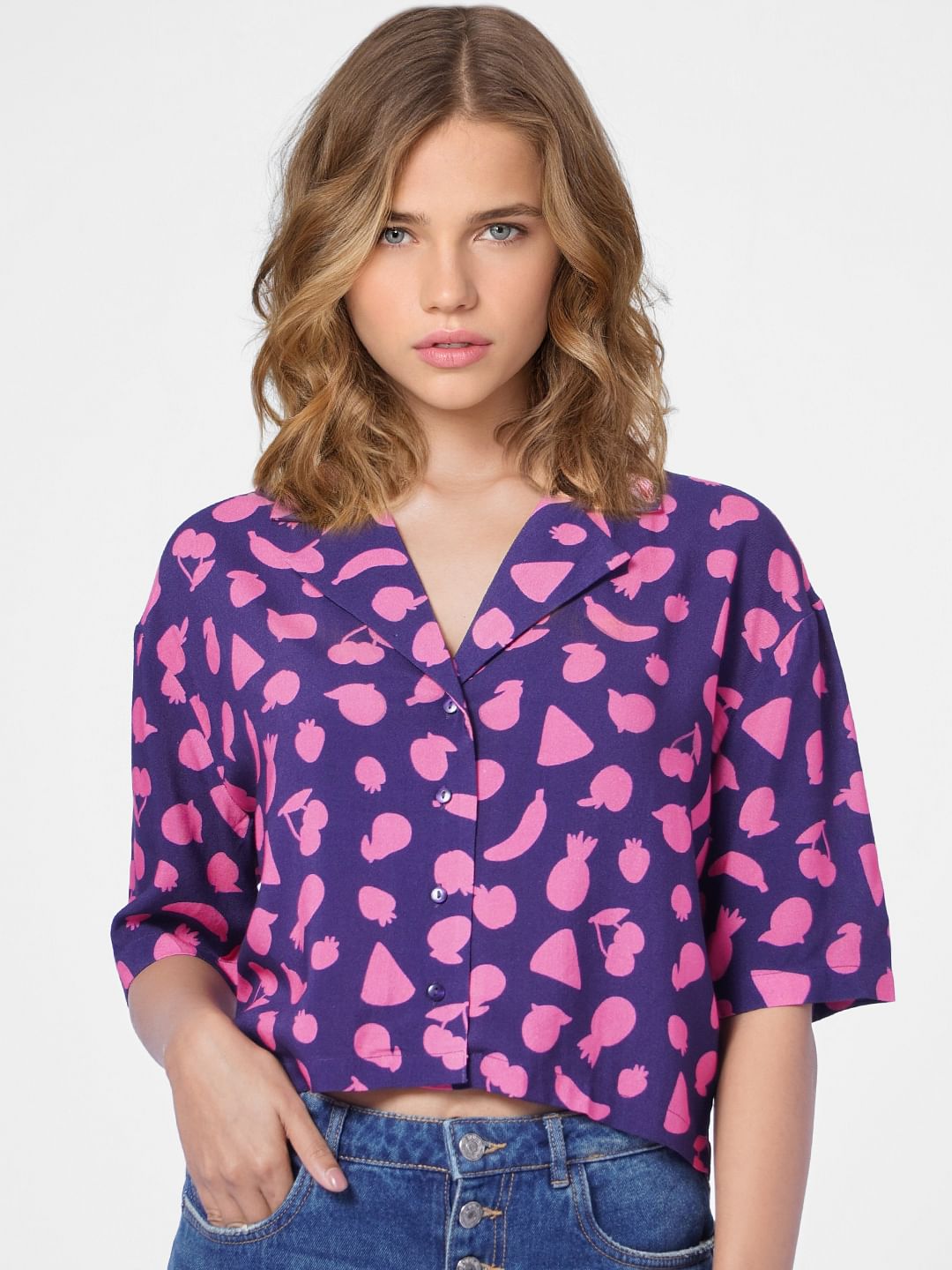 Purple Floral Resort Collar Shirt