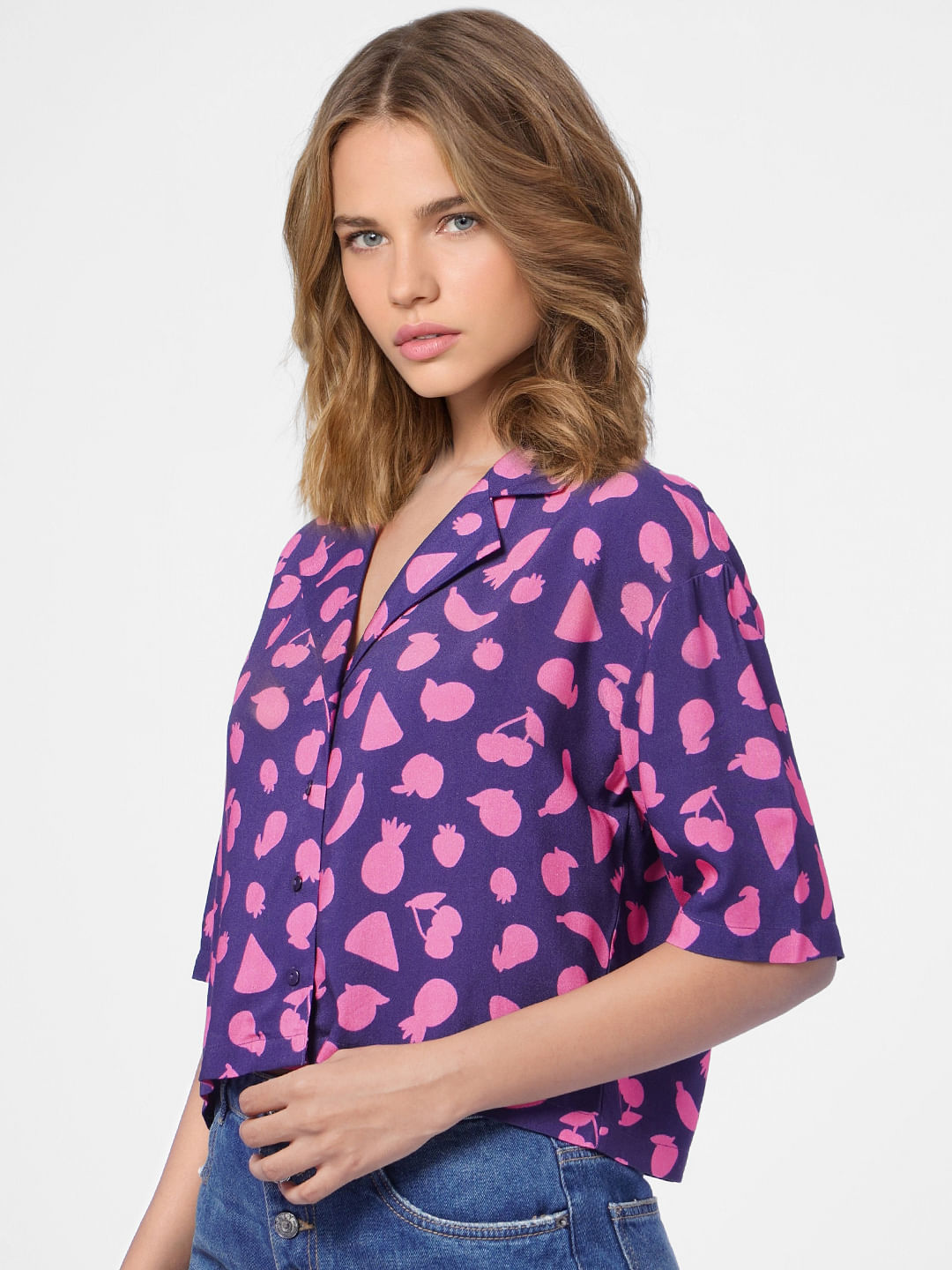 Purple Floral Resort Collar Shirt