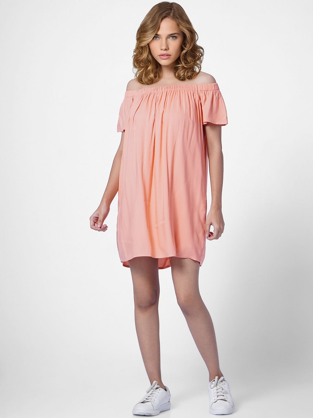 Coral Off-Shoulder Shift Dress