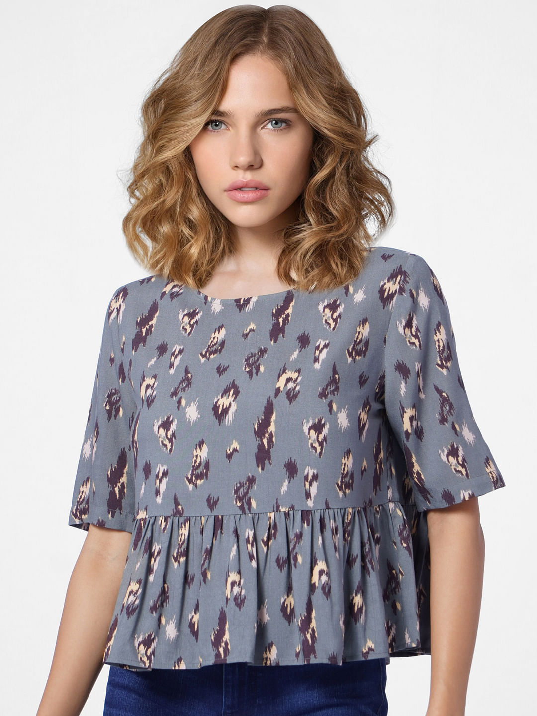 Dark Green Printed Peplum Top