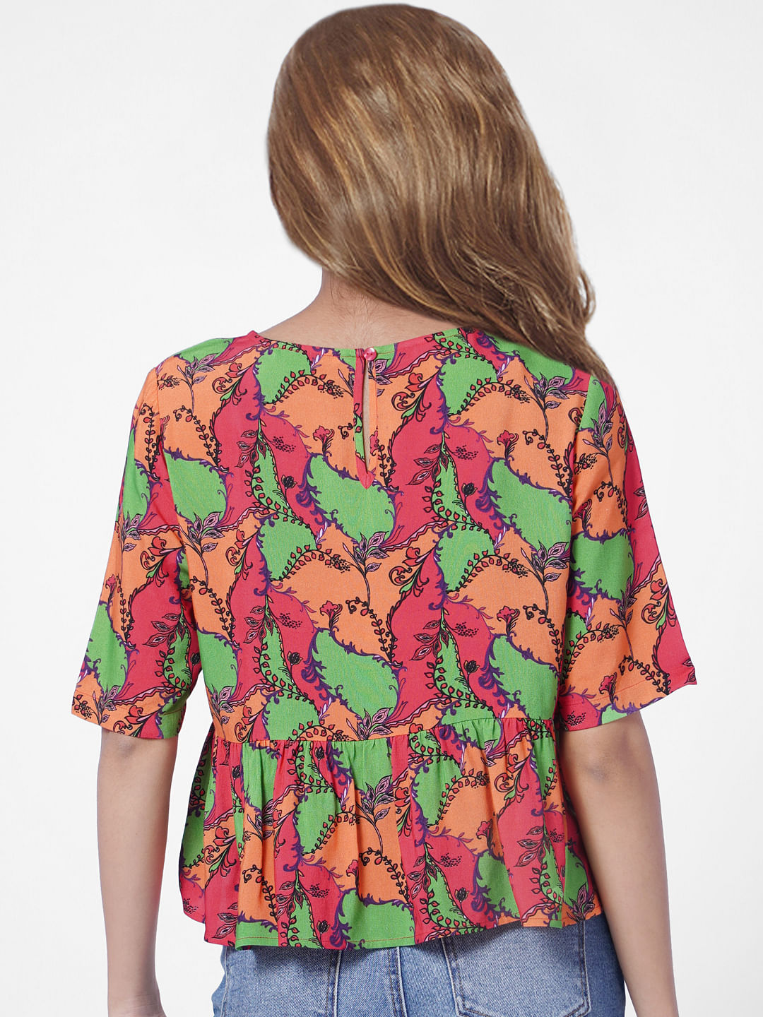 Red Abstract Print Peplum Top