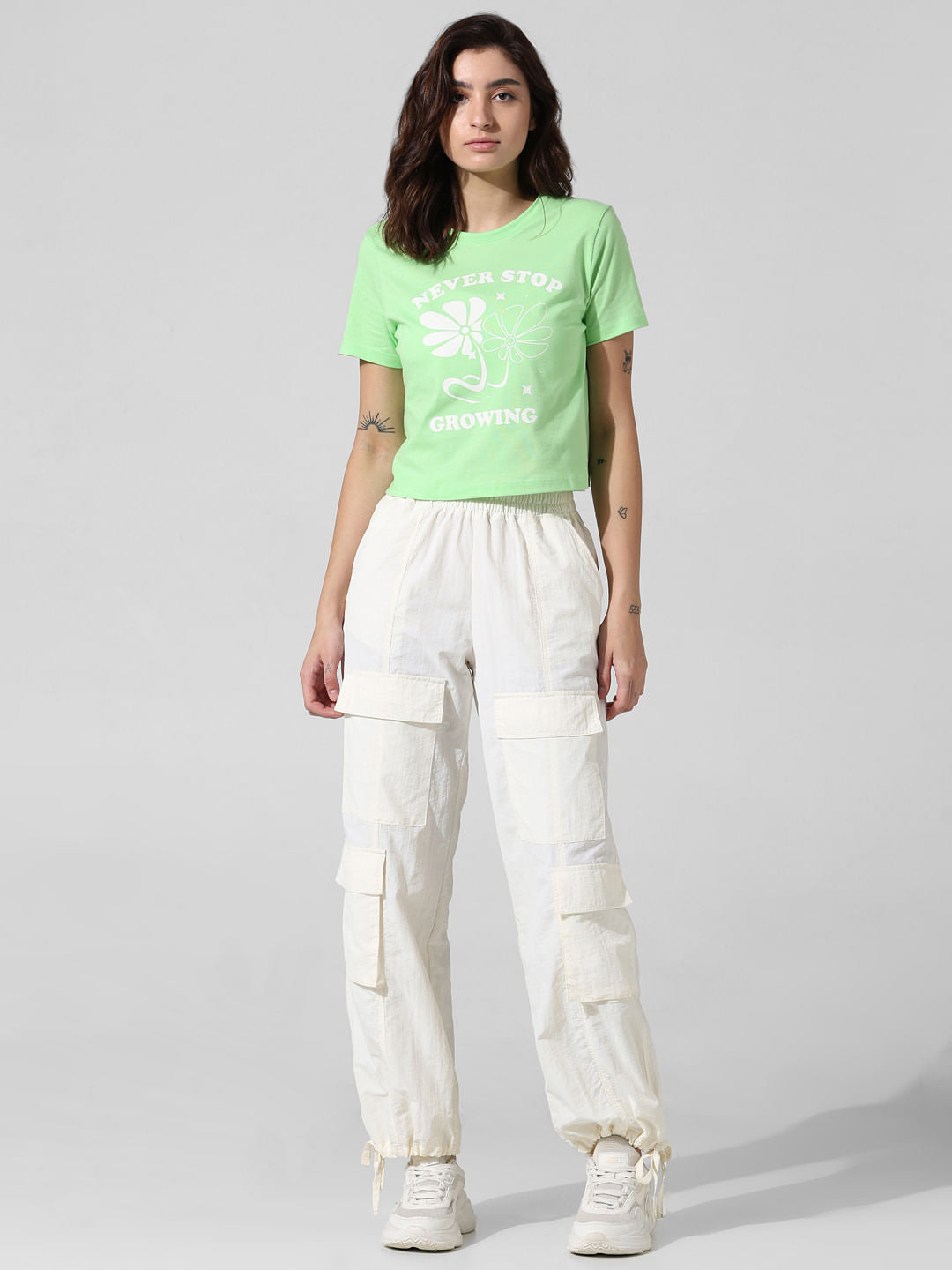 Green Printed Cropped T-Shirt