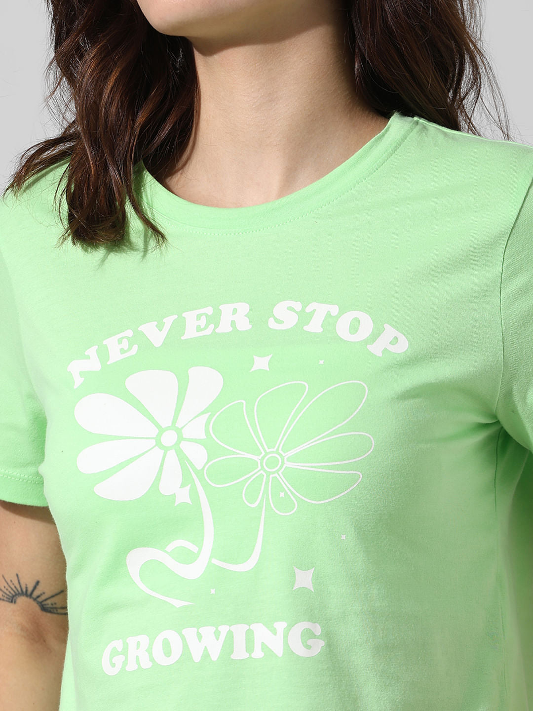 Green Printed Cropped T-Shirt