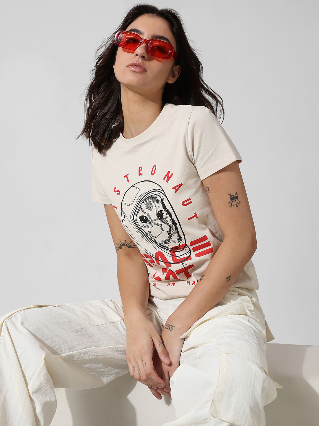 Beige Printed T-Shirt
