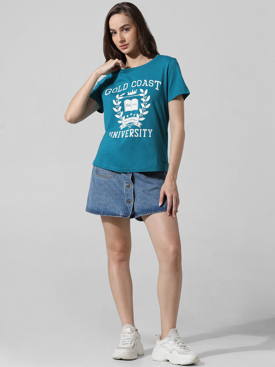 Blue Text Print Cotton T-Shirt