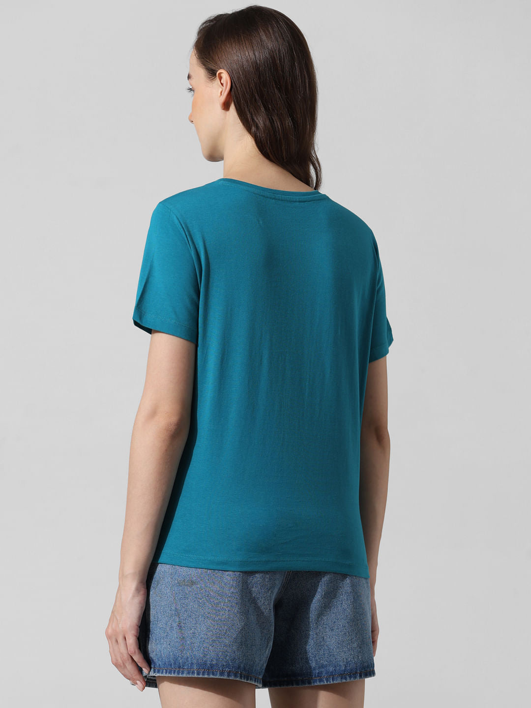 Blue Text Print Cotton T-Shirt