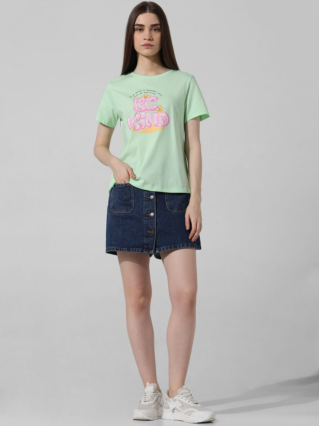 Green Printed Cropped T-Shirt