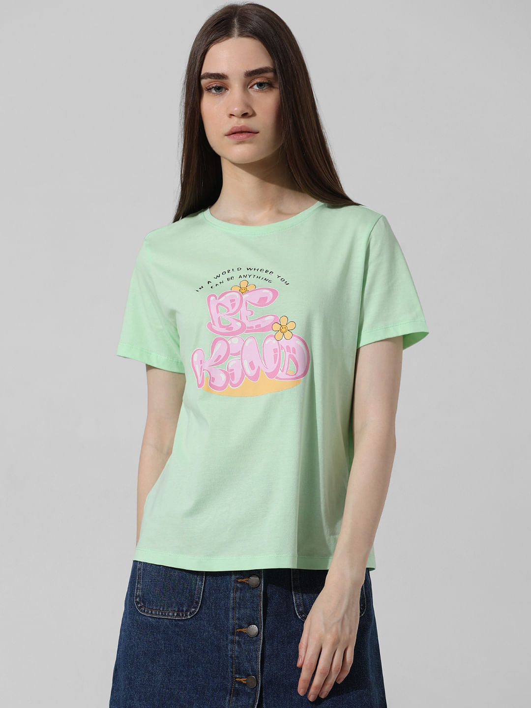 Green Printed Cropped T-Shirt