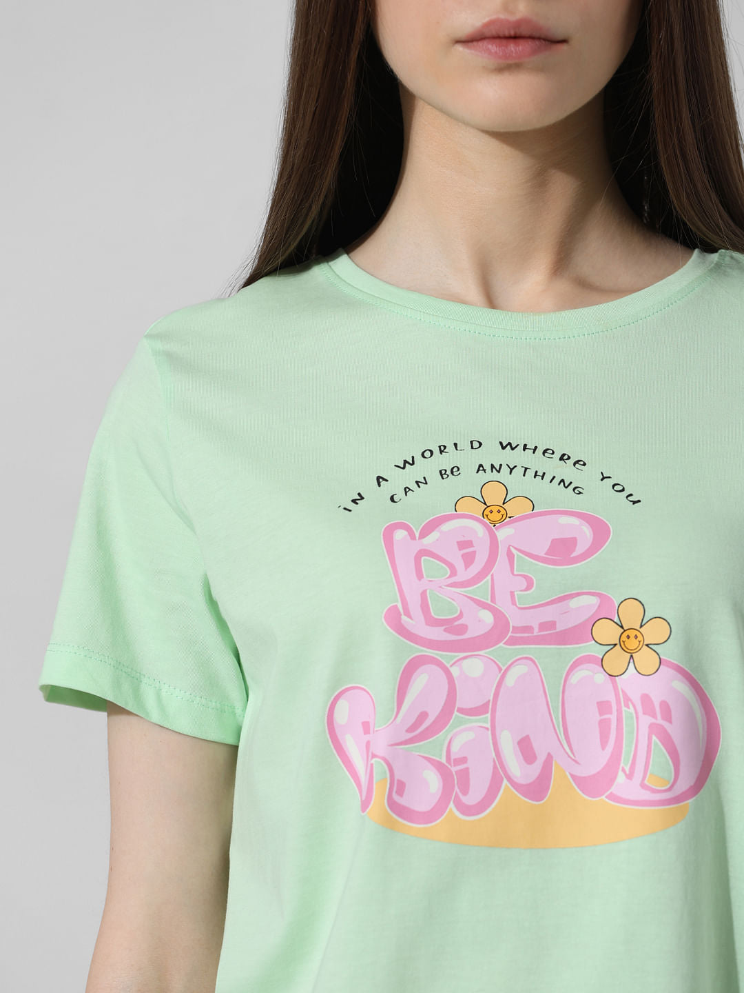 Green Printed Cropped T-Shirt