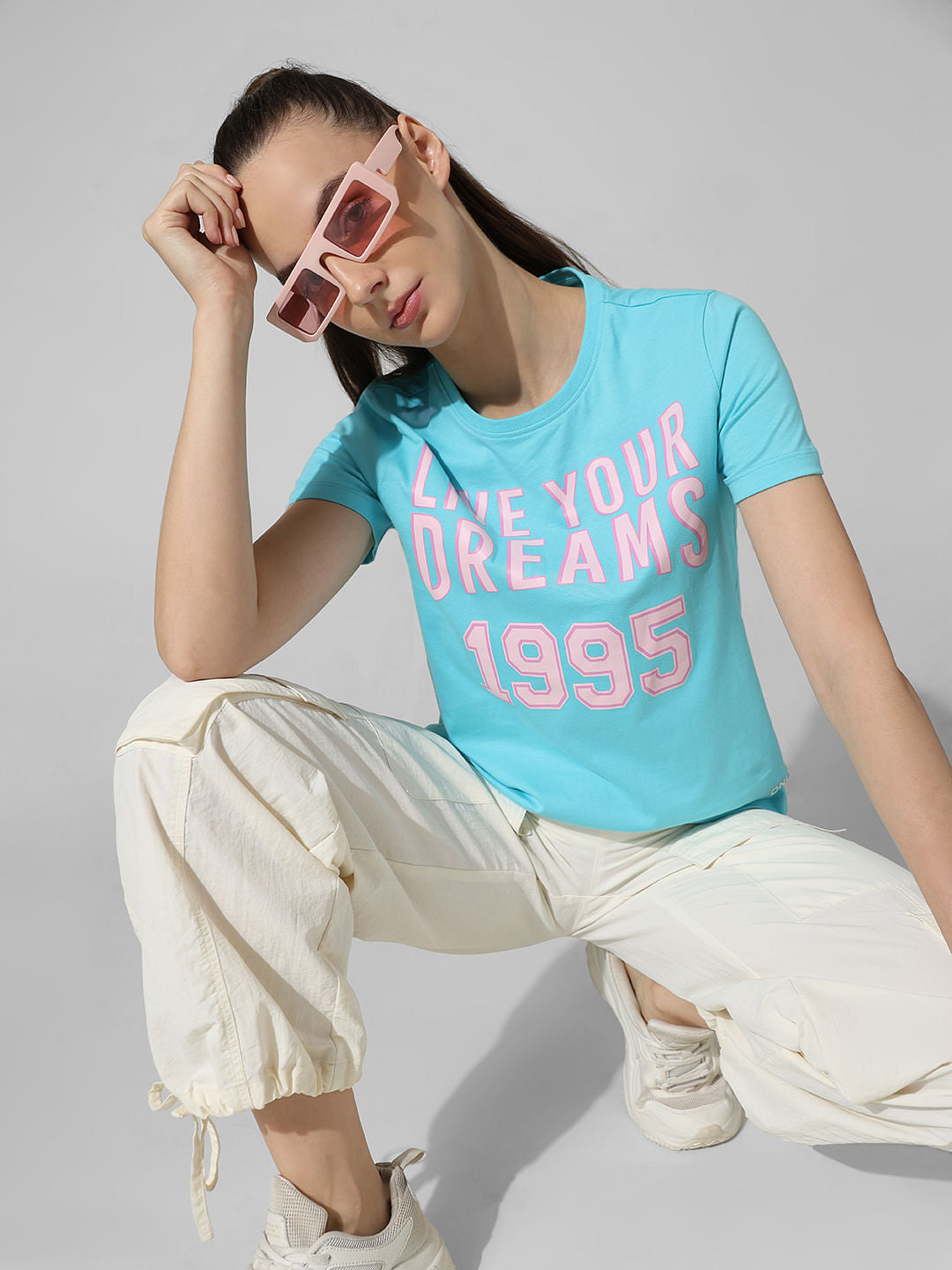 Blue Text Print T-Shirt
