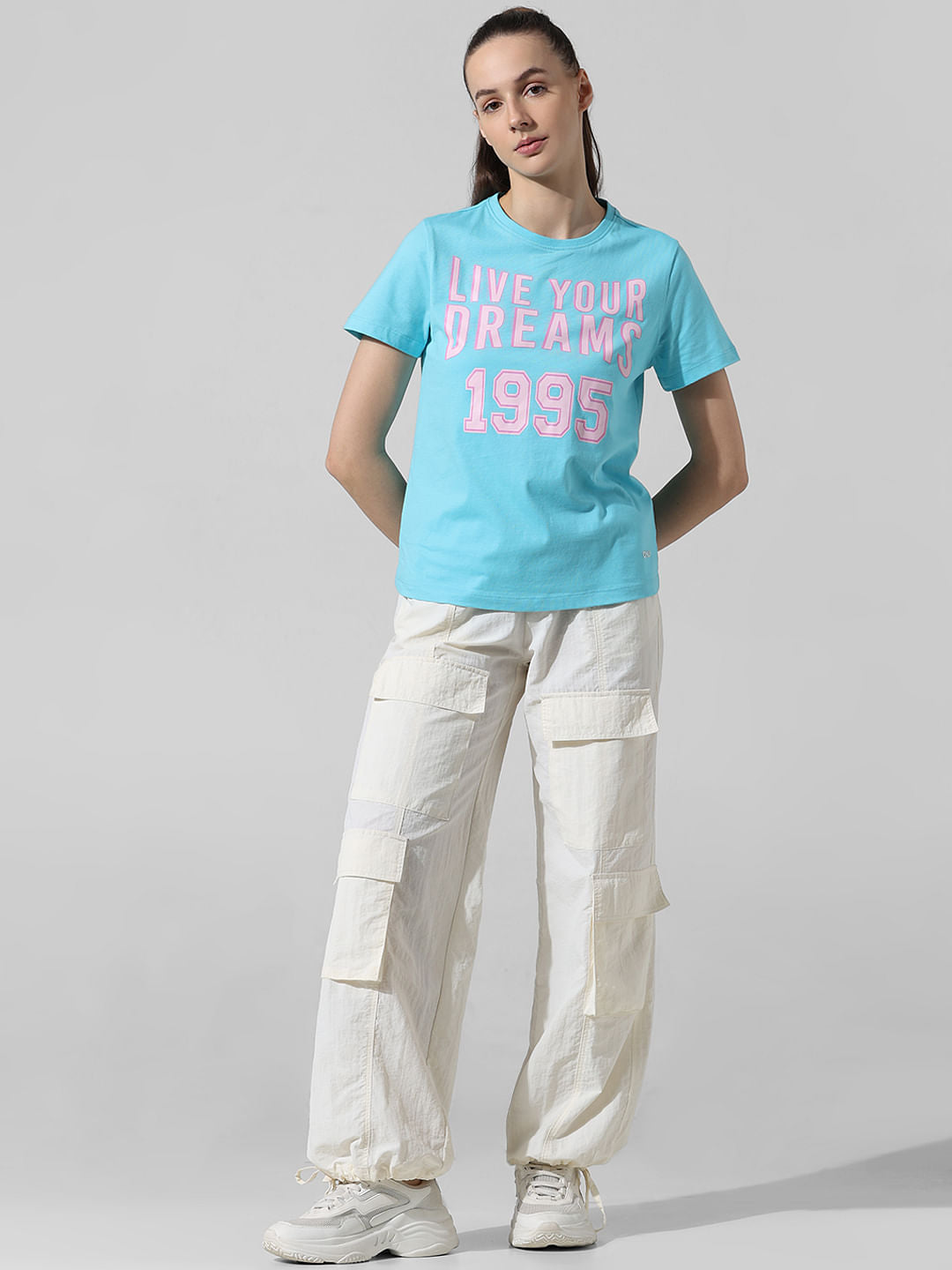 Blue Text Print T-Shirt