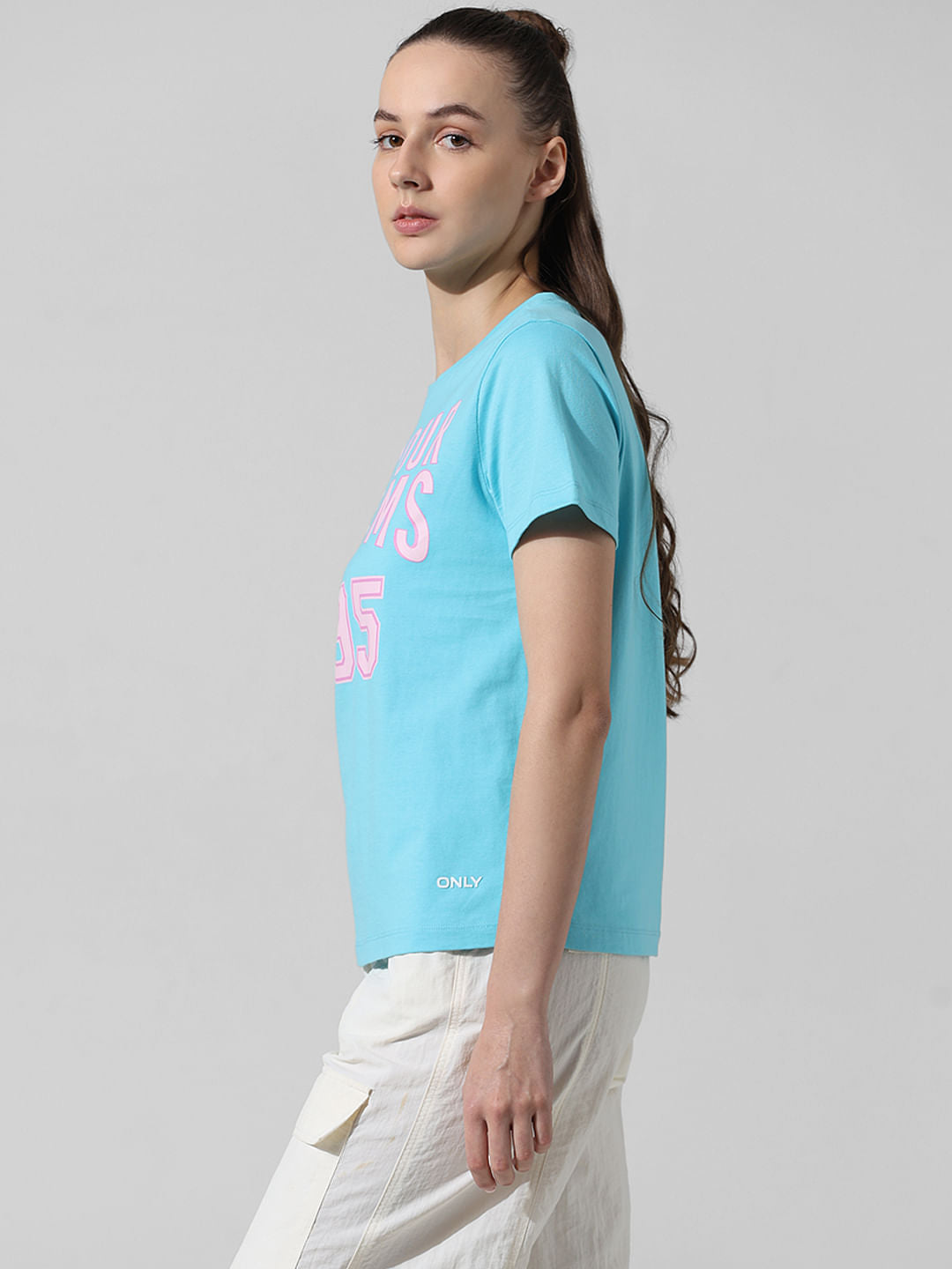 Blue Text Print T-Shirt