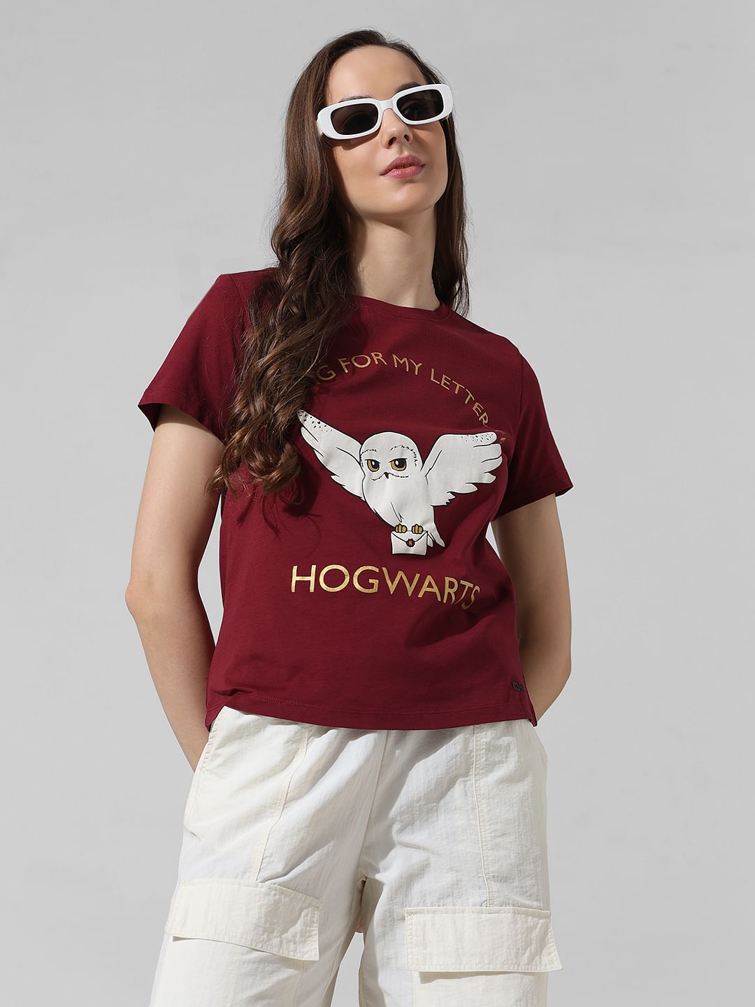 Maroon Printed Cotton T-Shirt