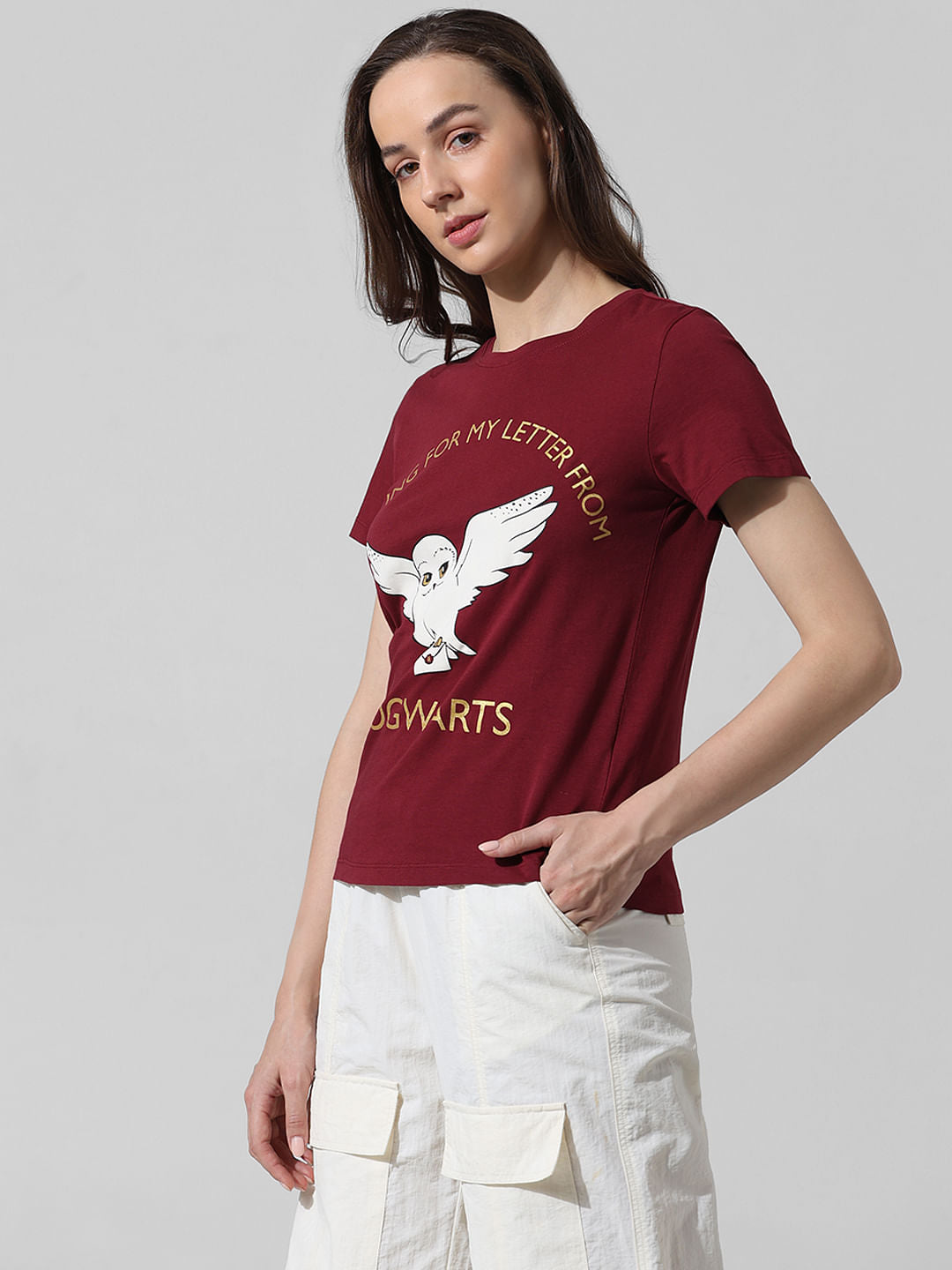 Maroon Printed Cotton T-Shirt