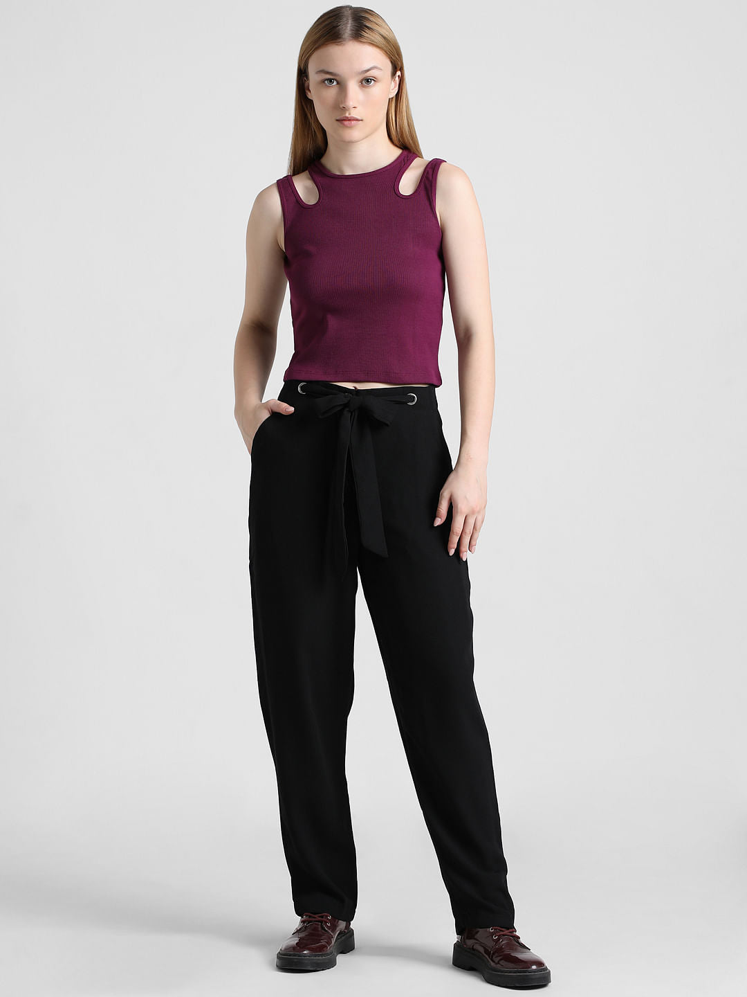 Green Ribbed Cut-Out Top