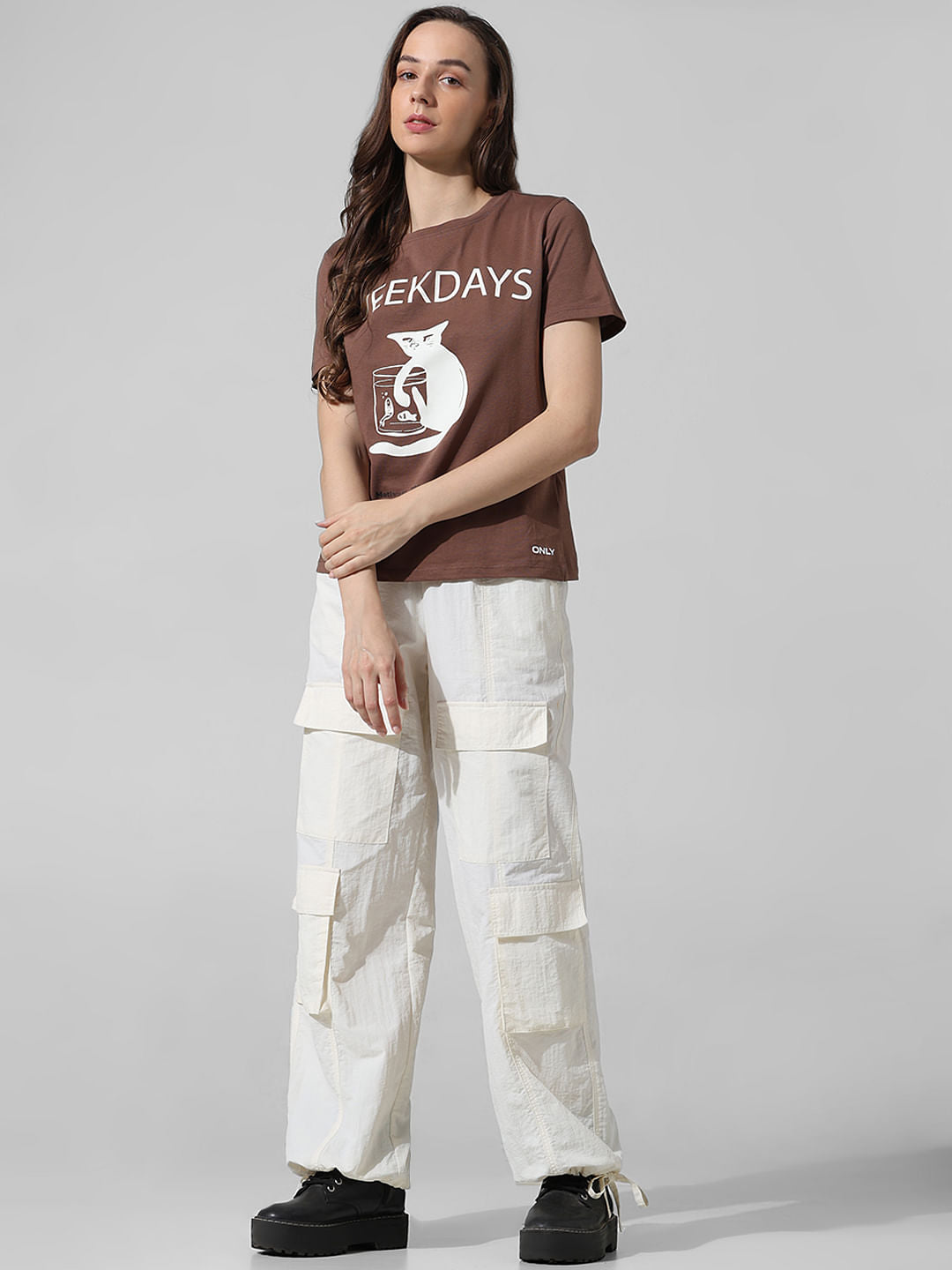 Brown Printed Cotton T-Shirt