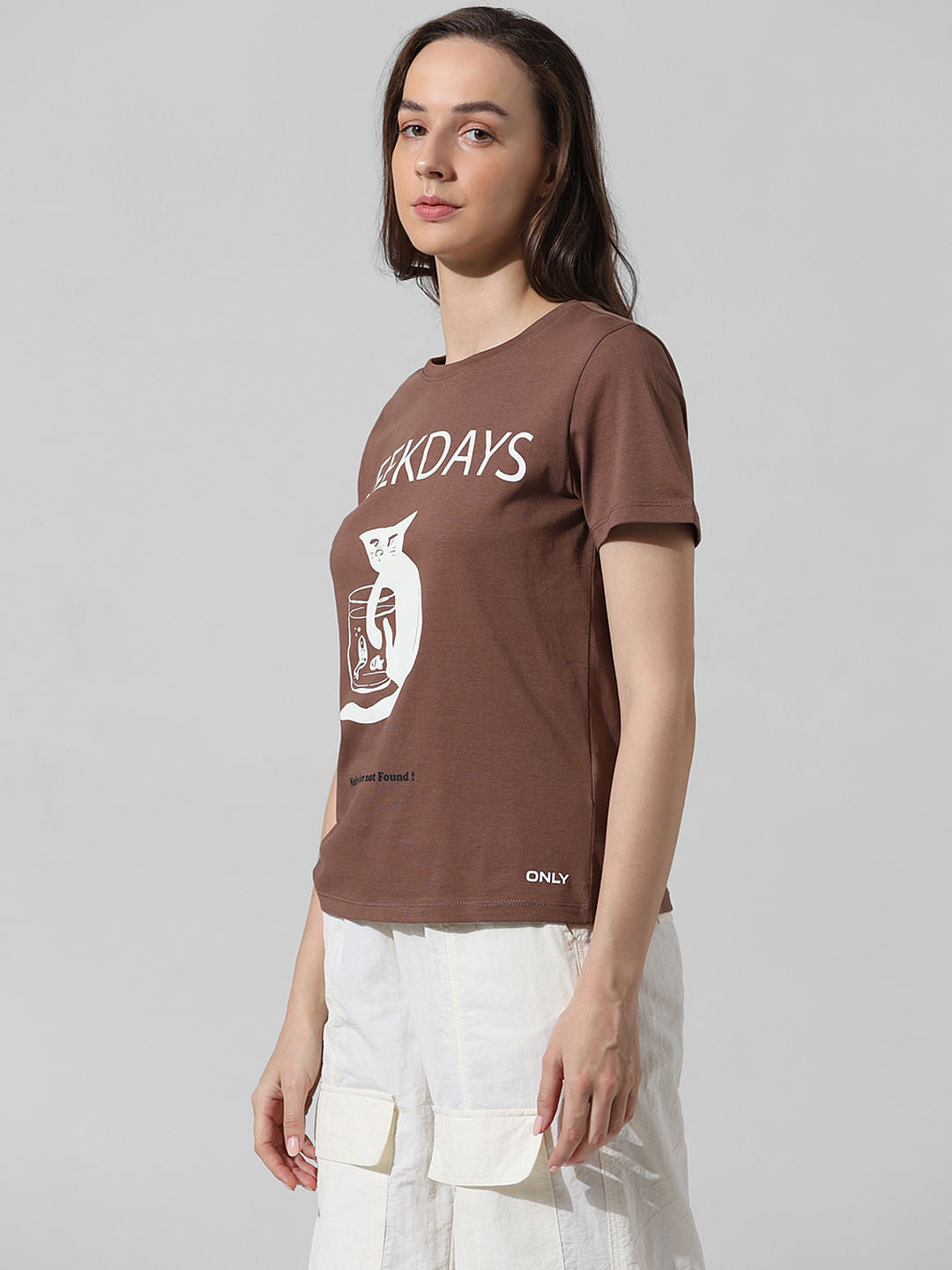 Brown Printed Cotton T-Shirt