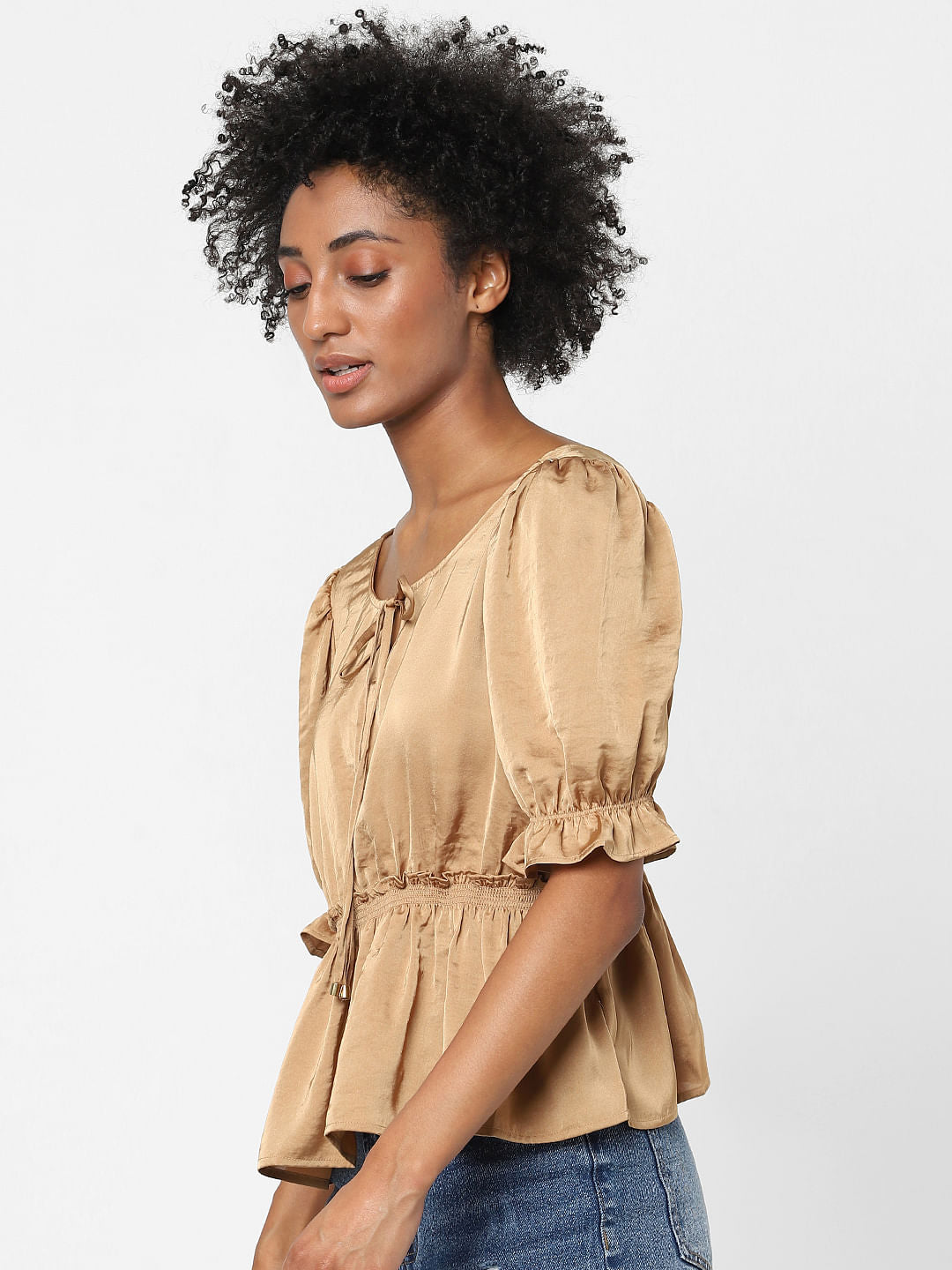 Brown Peplum Crop Top