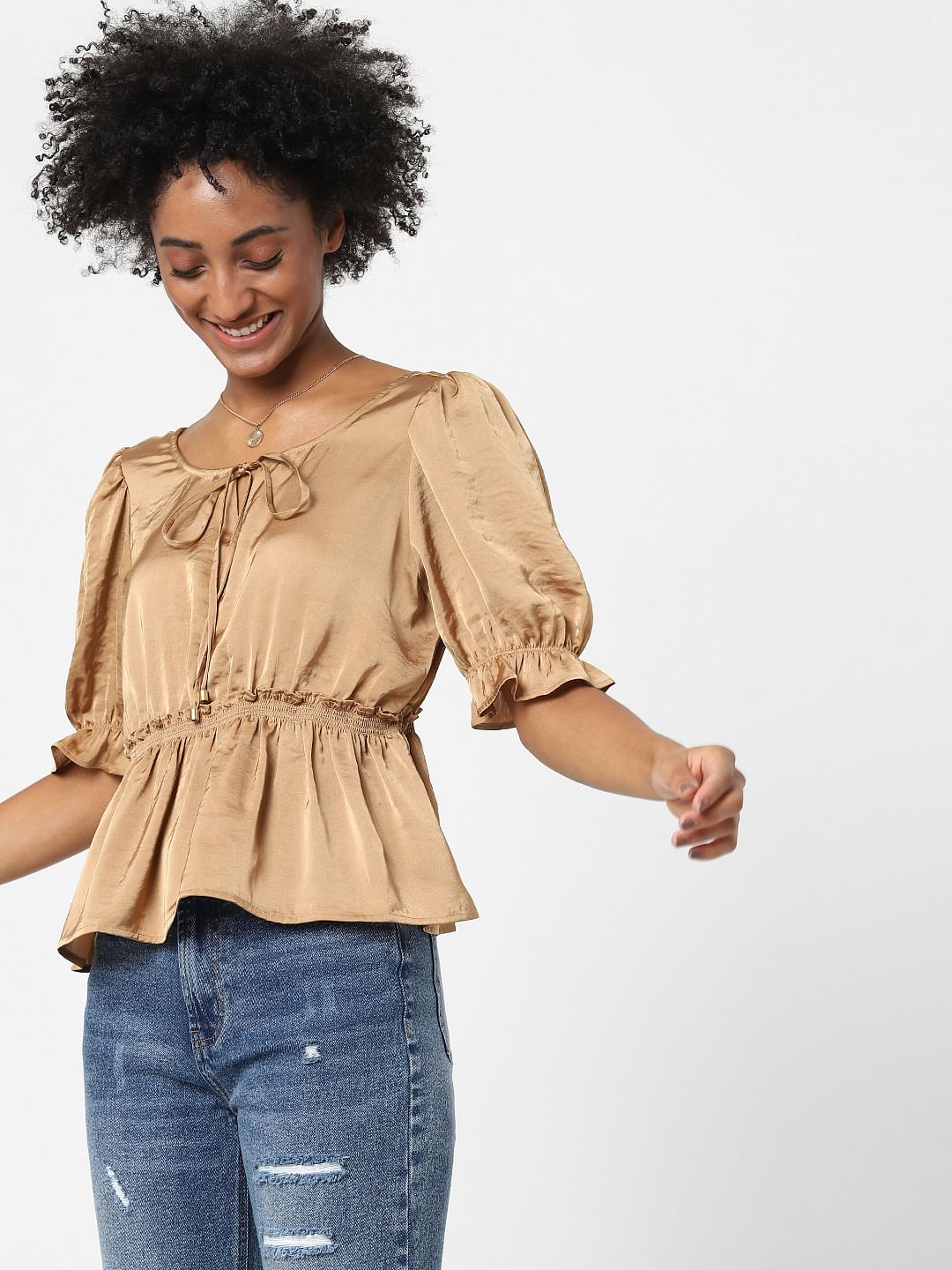 Brown Peplum Crop Top