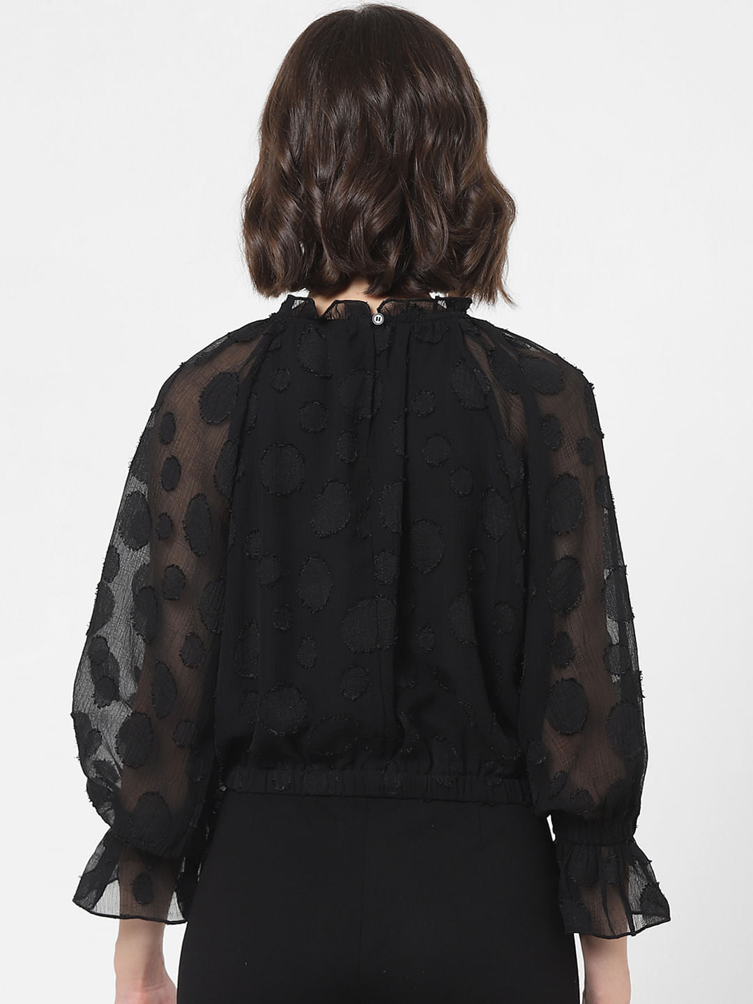 Black Ruffled Polka Dot Top